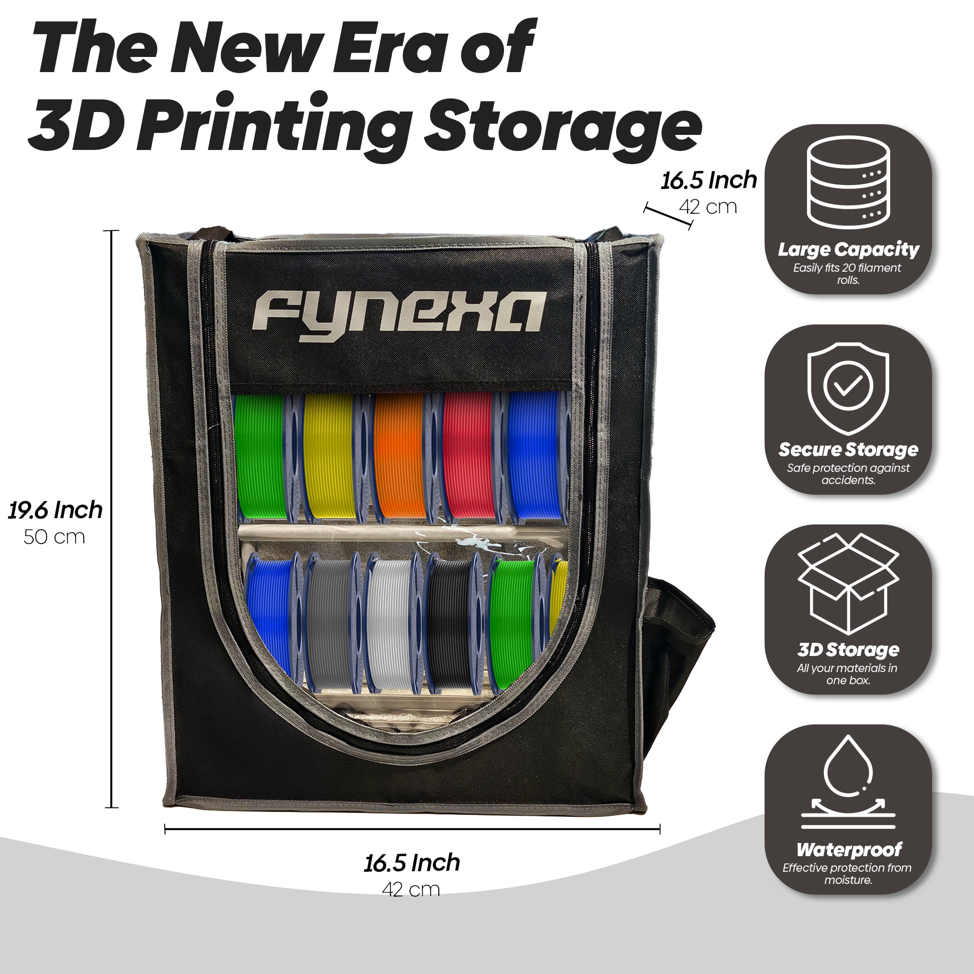 FYNEXA 3D Printer Filament Storage Box, 2-Tier Storage Shelves for 3D Printing Filament Box with Silica Gel Beads, Moisture&Dust Proof Filament Container Organiser for Studio, School&Office (20)