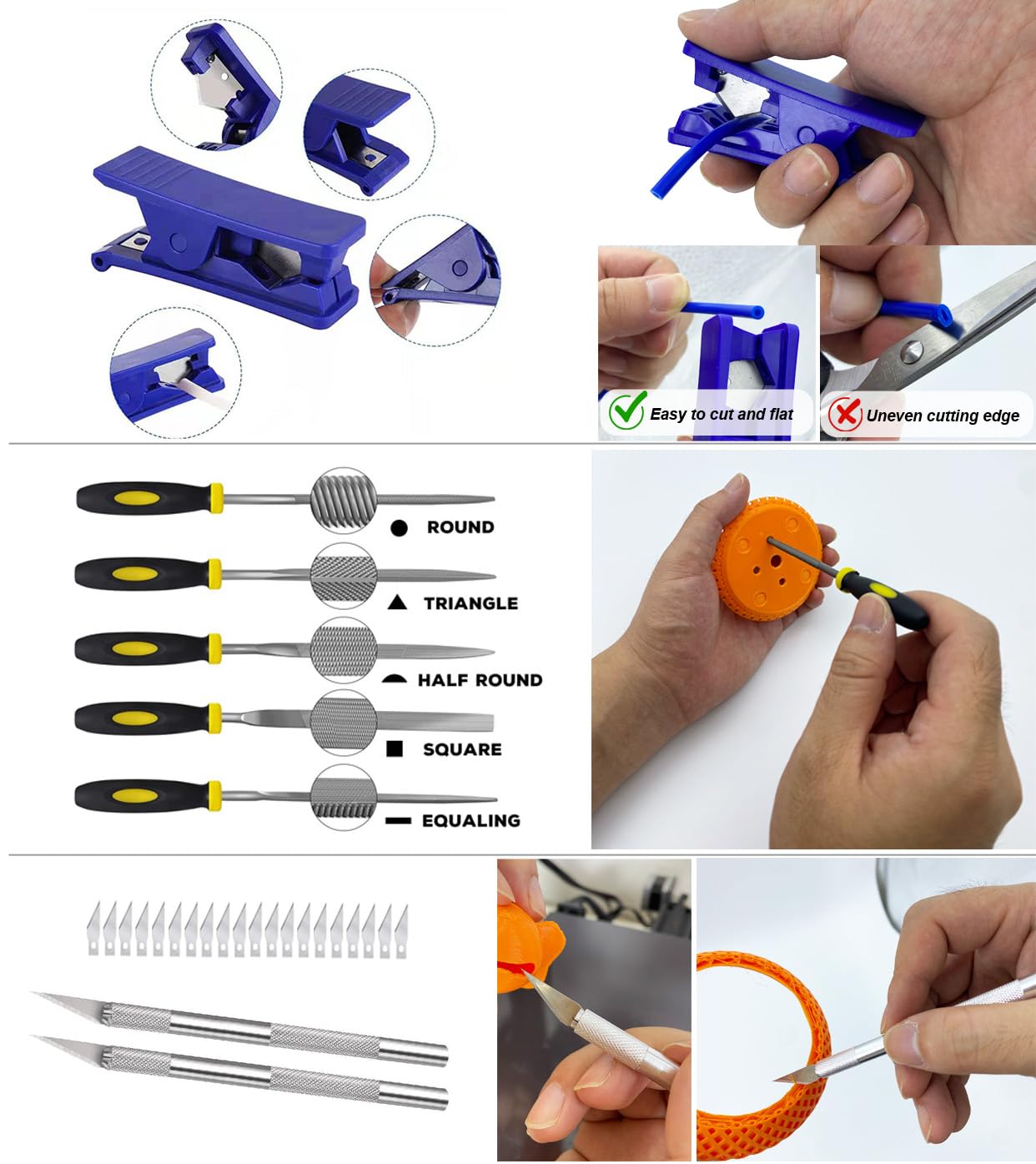 3D Printing Tool Kit with Wooden Toolbox - 124-Piece Accessory Set Including Deburring Tool, Sanding Pens, and Tube Cutter for Model Removal, Cleaning, and Finishing