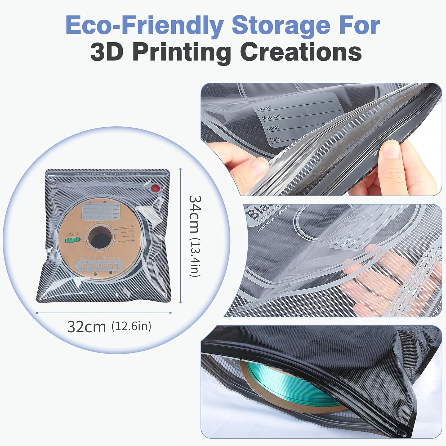 Professional Filament Vacuum Storage Kit with USB Pump - 20 Light-Proof Vacuum Sealed Bags for 3D Filament Spool Protection (12.6 x 13.38 Inches)